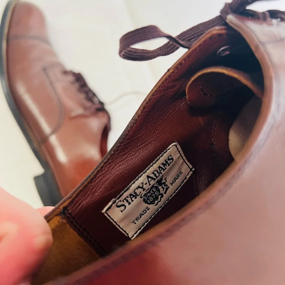 Stacy Adams Mens Classic Leather Dress Cognac Cap-‎ Toe Shoes Size 8 1/2